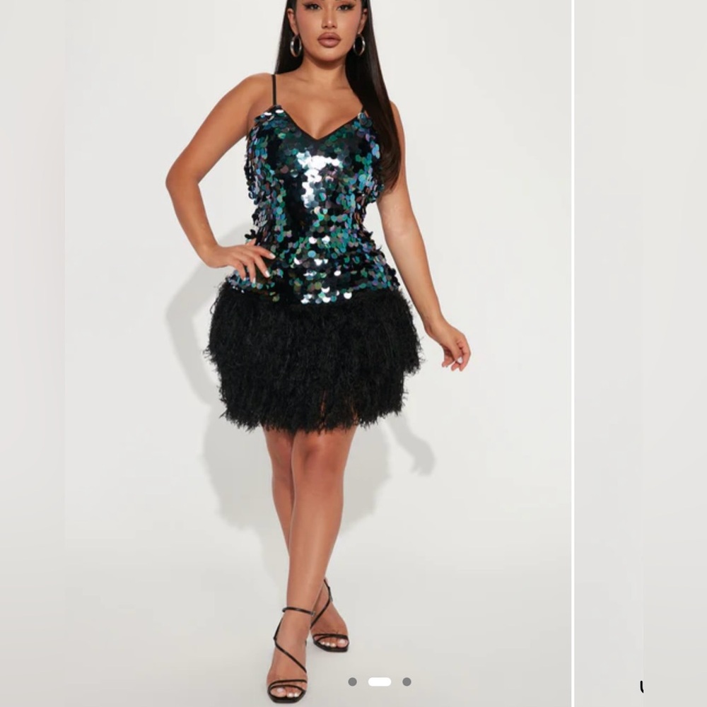 Black Sequin and Feather Dress